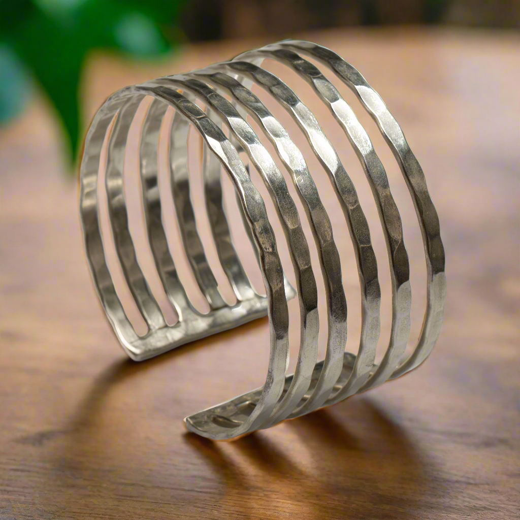 Six Strand Metal Cuff Silver - Elegant Accessory for Any Occasion - Shopthatapp.ca