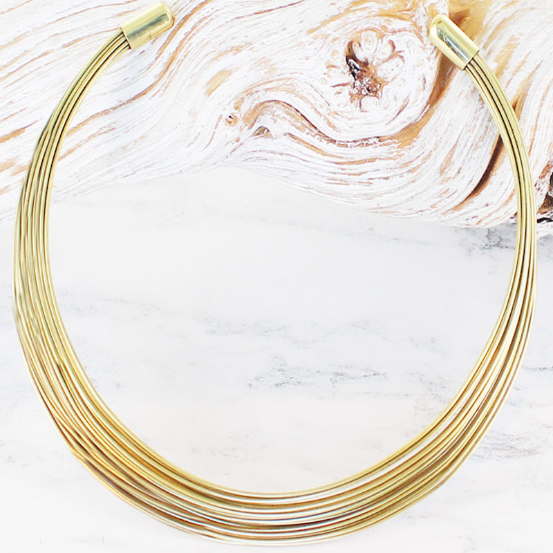 Multi Strand Gold Metal Collar Necklace for Stylish Elegance - Shopthatapp.ca