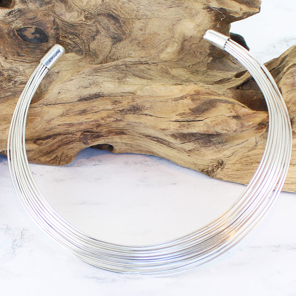 Multi Strand Wire Metal Collar Necklace - Silver Colour - Shopthatapp.ca