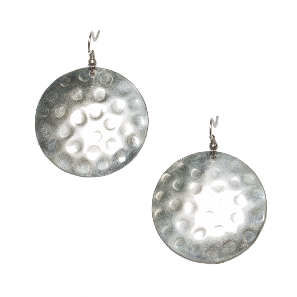 Beaten Metal Disc Earrings - Silver Colour - Shopthatapp.ca