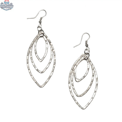 Silver triple oval metal earrings by Suzie Blue Canada featuring elegant silver jewelry design with a polished finish.