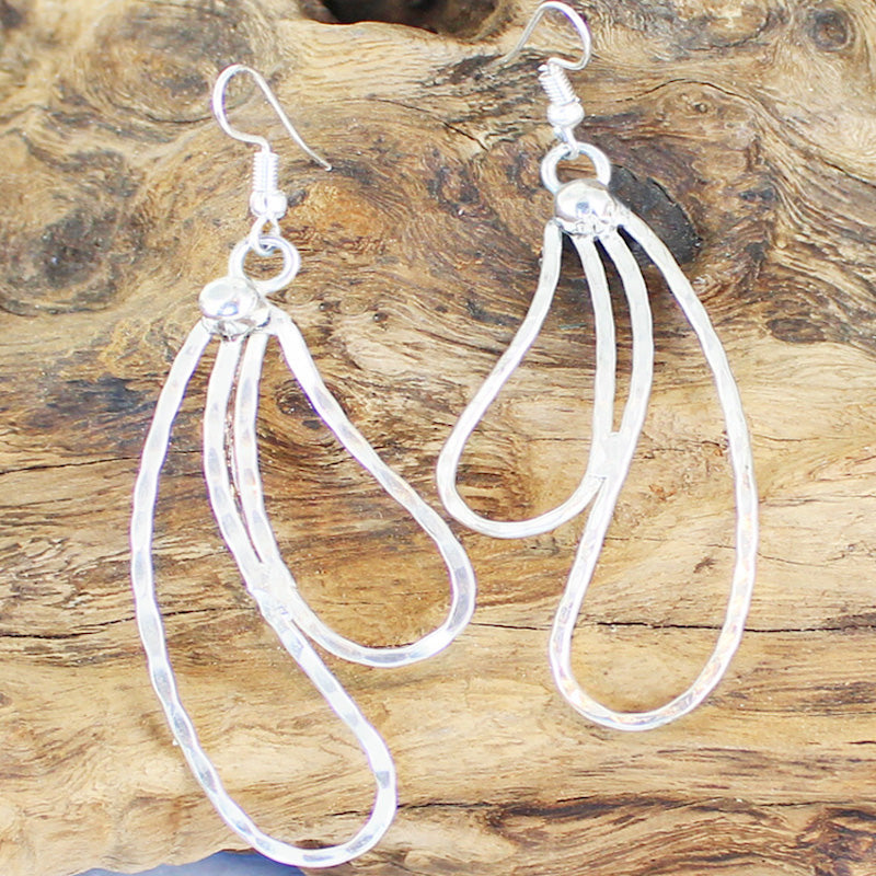 Double Teardrop Earrings Silver - Elegant Metal Design - Shopthatapp.ca