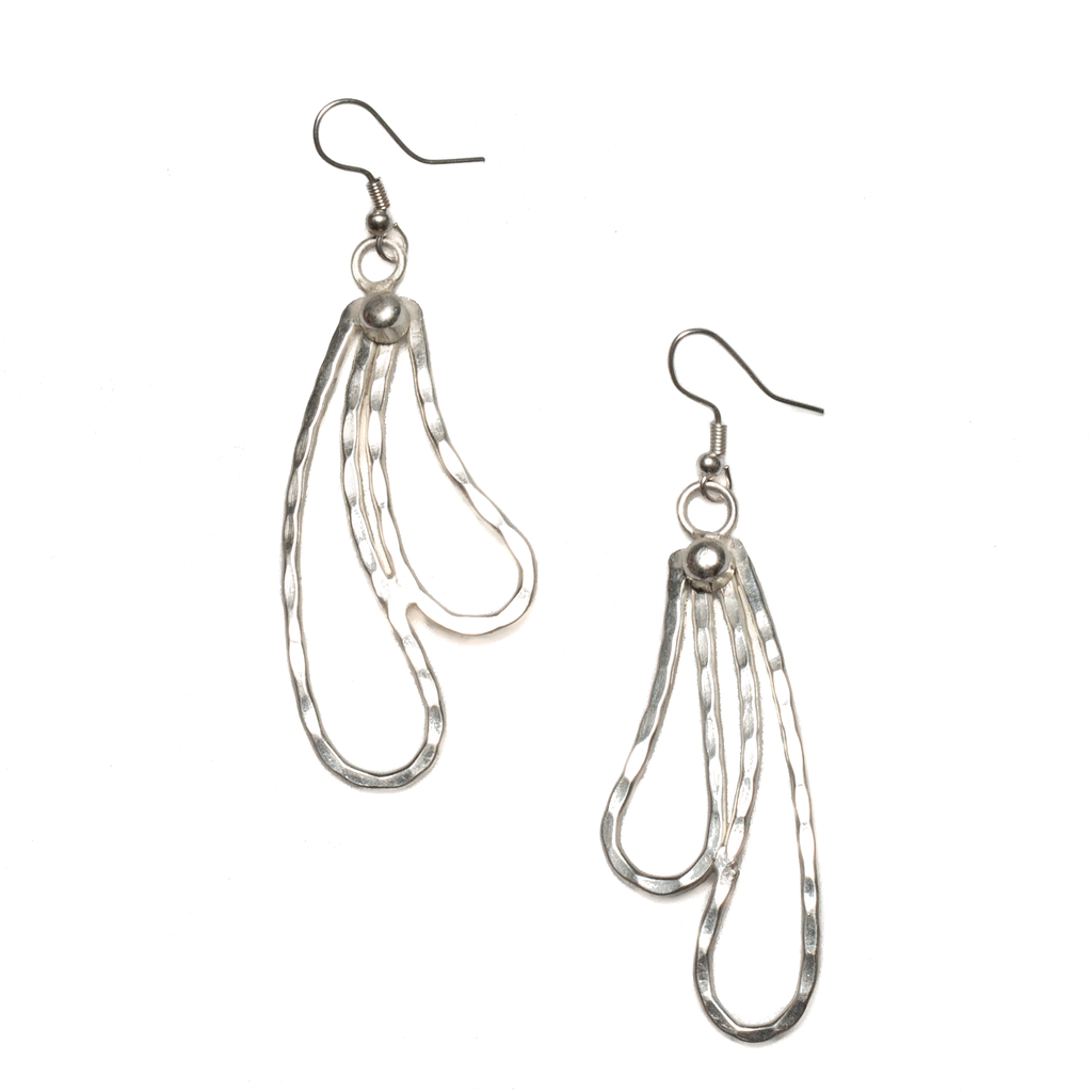 Double Teardrop Earrings Silver - Elegant Metal Design - Shopthatapp.ca