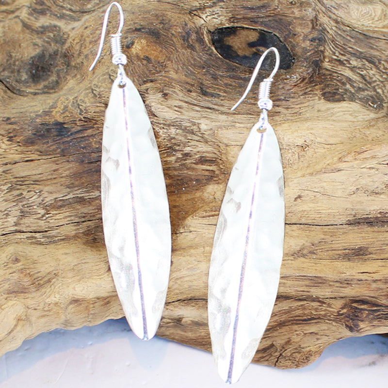 Long Leaf Metal Earrings - Silver Colour - Shopthatapp.ca
