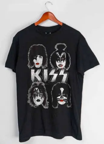 Black KISS Dynasty Cover T-Shirt by Little Guitars featuring band logo and graphic design, casual clothing for music fans.