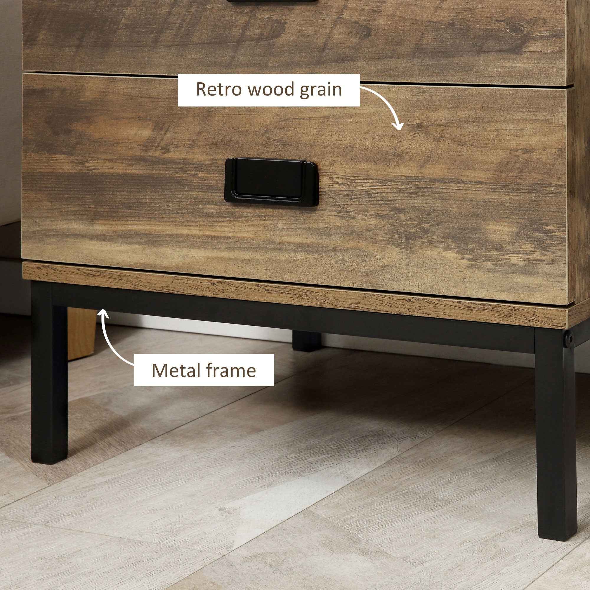 Wallace Nightstand with with 2 Drawers and Steel Frame Legs-Coffee