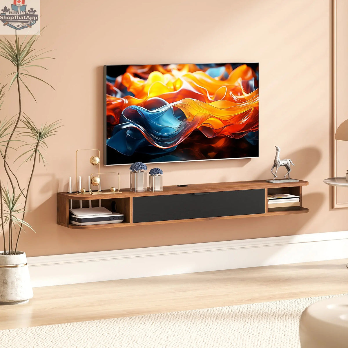 Lennox 55" Floating TV Stand for TVs up to 65" with Flip Drawer-Walnut - Shopthatapp.ca