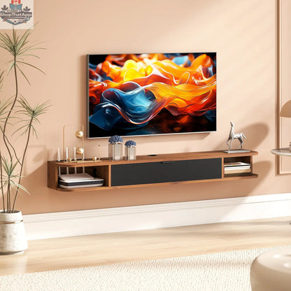 Lennox 55" Floating TV Stand for TVs up to 65" with Flip Drawer-Walnut - Shopthatapp.ca