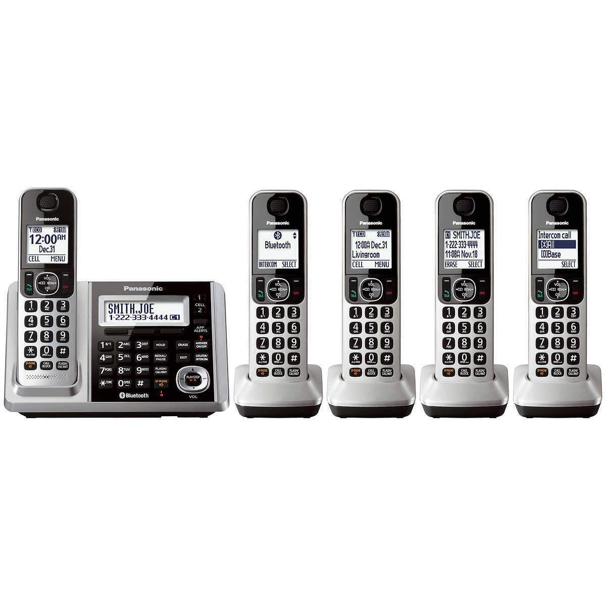 PANASONIC 5 Handset Digital Cordless Phone with Answering Machine and Link2Cell - Refurbished with Home Essentials warranty - KXTG175C - Shopthatapp.ca