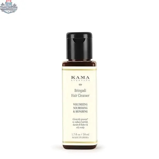 Kama Ayurveda Bringadi Hair Cleanser for radiant, healthy hair in a 50ml bottle, natural Ayurvedic personal care product.