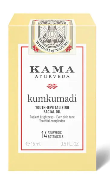 Kama Ayurveda Kumkumadi Oil in a 15 ml bottle, showcasing the youth-revitalizing facial oil for radiant skin.