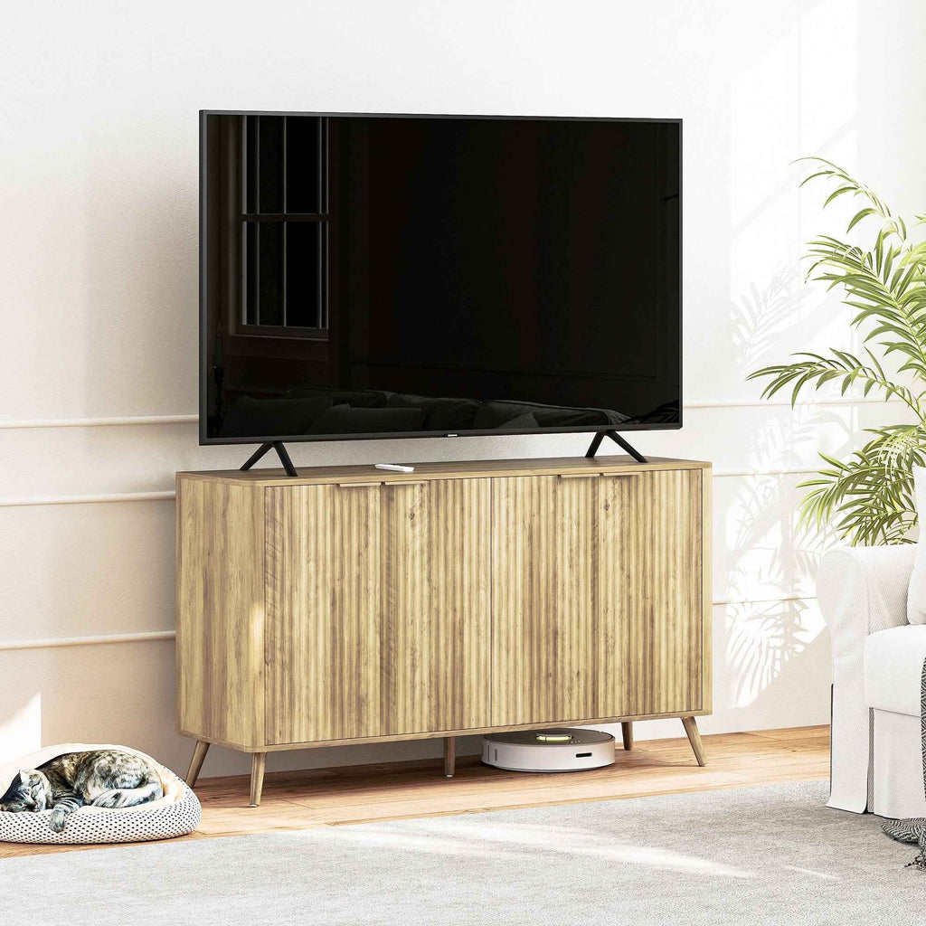 Rory 55" Modern Buffet Sideboard with 4 Fluted Doors and 2 Adjustable Shelves-Oak