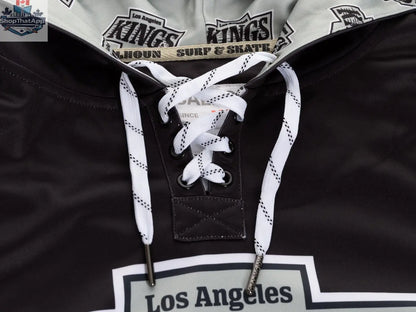 Calhoun Surf N' Skate Los Angeles Kings hockey lace hoodie with sublimated Kings logo detail, perfect for fans and casual wear.