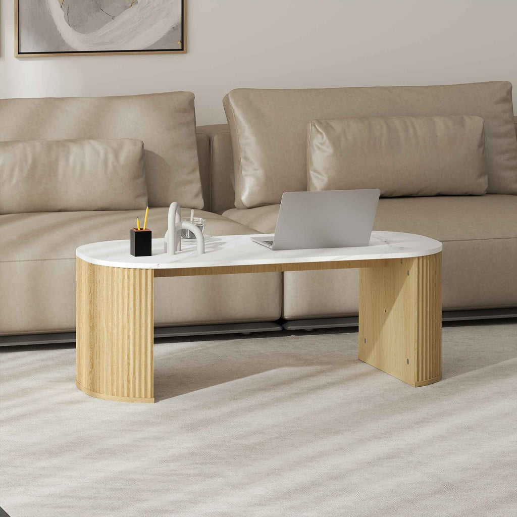 Cameron Modern Faux-Marble Coffee Table-Natural Wood