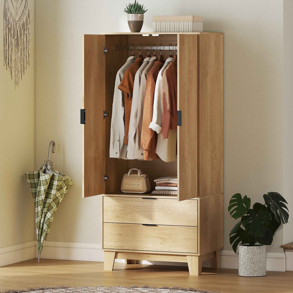 Alexis Modern Wardrobe Closet with Soft-Close Doors-Natural