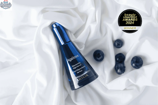 LILIXIR Ageless Rejuvenating Night Serum in a sleek glass bottle, showing the product label and dropper applicator.