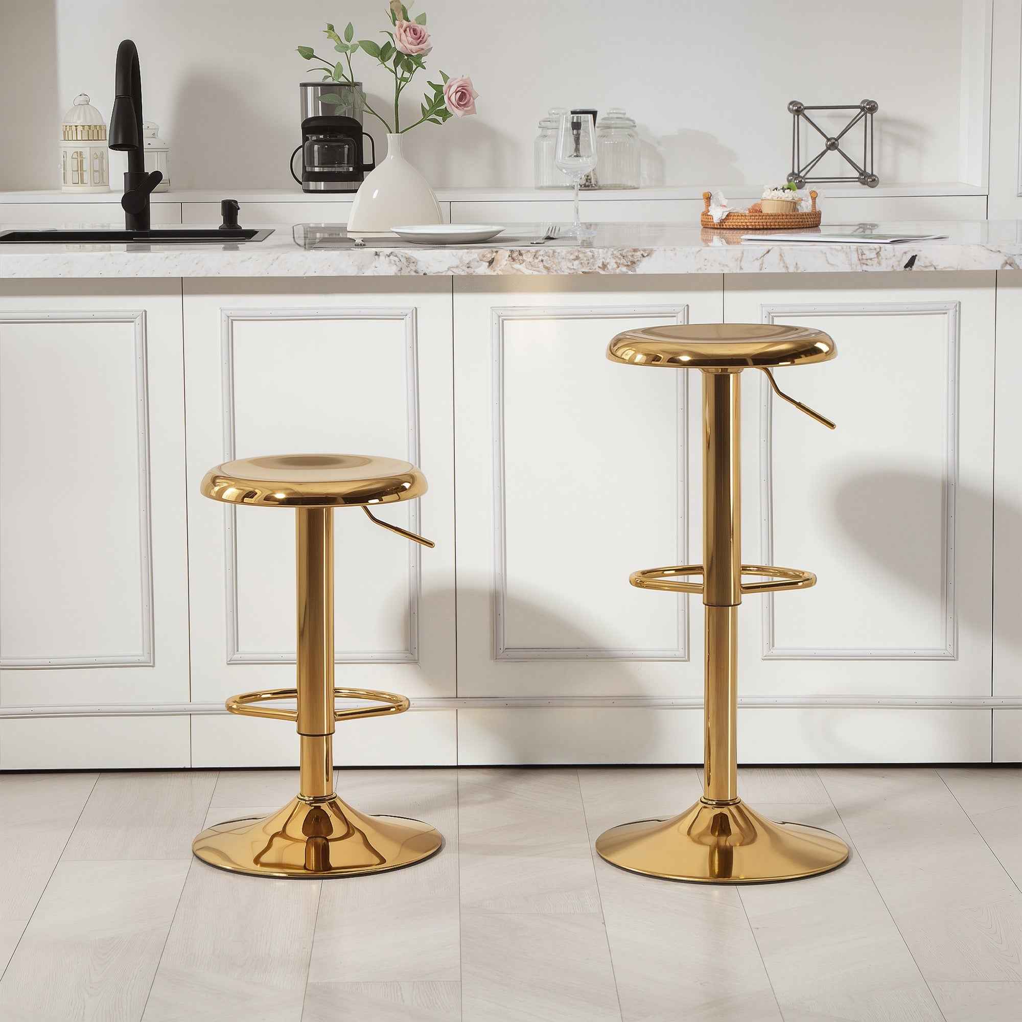 Canmore Modern Adjustable Counter/Bar Stools with Swivel-Set of 2-Gold