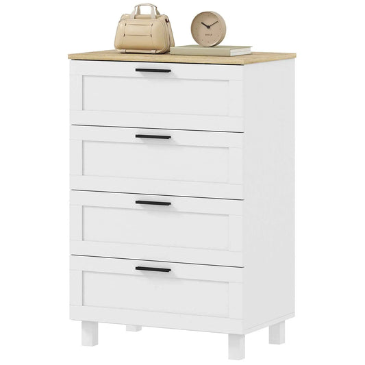 White Taylor bedroom chest with four drawers by SLOTH Nation, showcasing a modern bedroom furniture piece with sleek design.