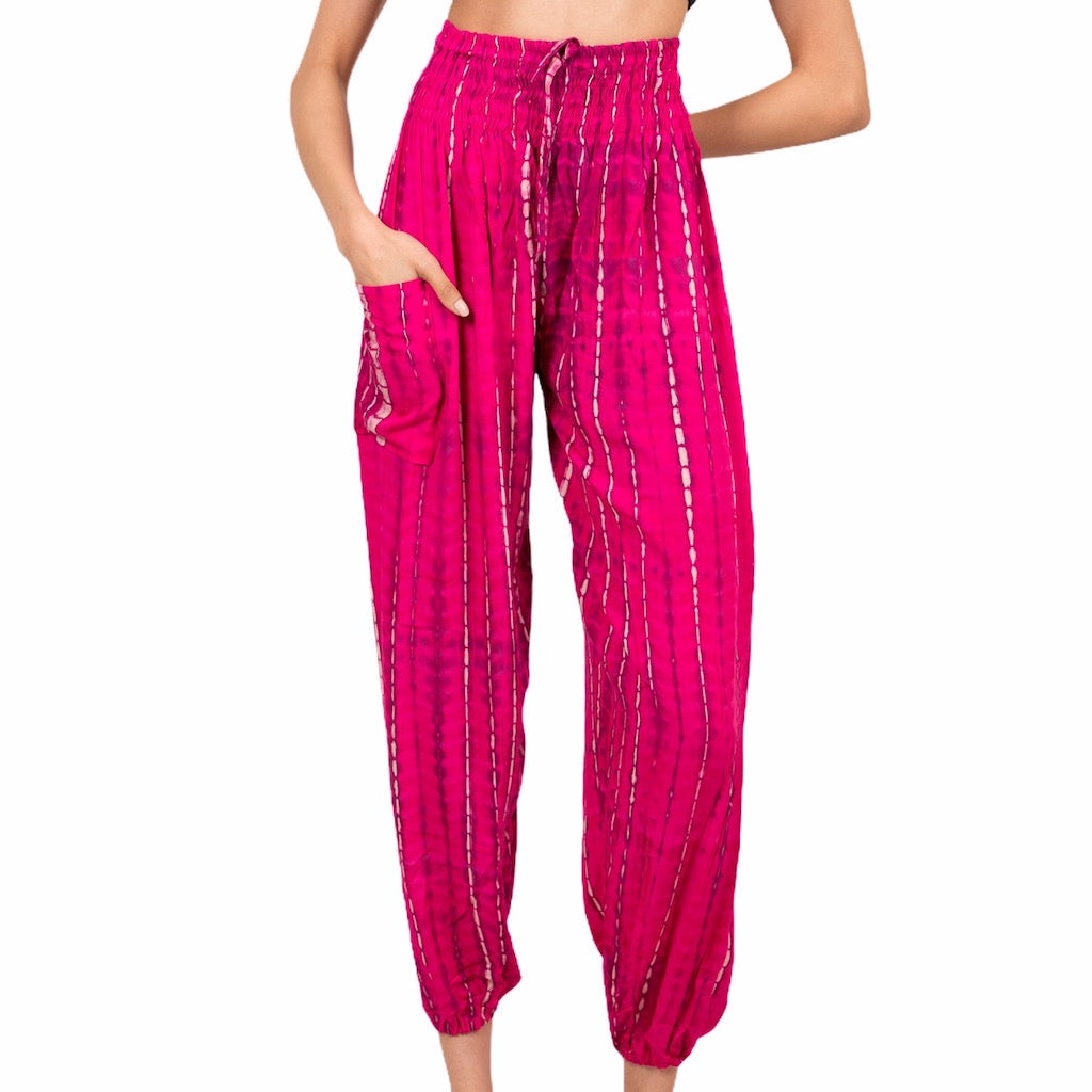 Beaten Gold Cuff Bracelet for Stylish Tie Dye Bali Pants in Pink - Shopthatapp.ca