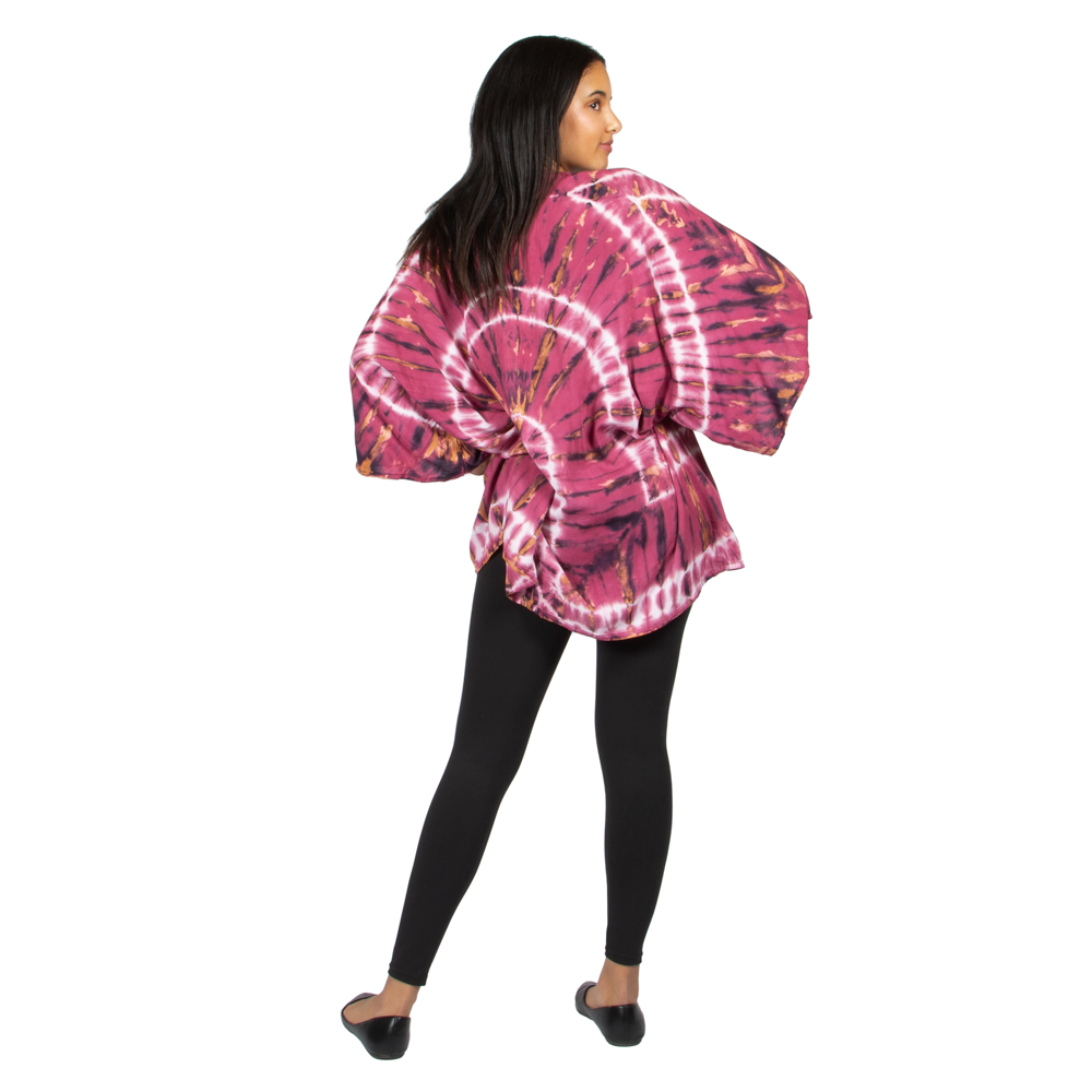 Purple Tie Dye Kimono - Hippie Style Short Kimono for Effortless Boho Vibes - Shopthatapp.ca
