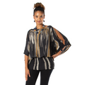 Abstract Tie Dye Top with Split Shoulder Design in Grey & Gold - Shopthatapp.ca