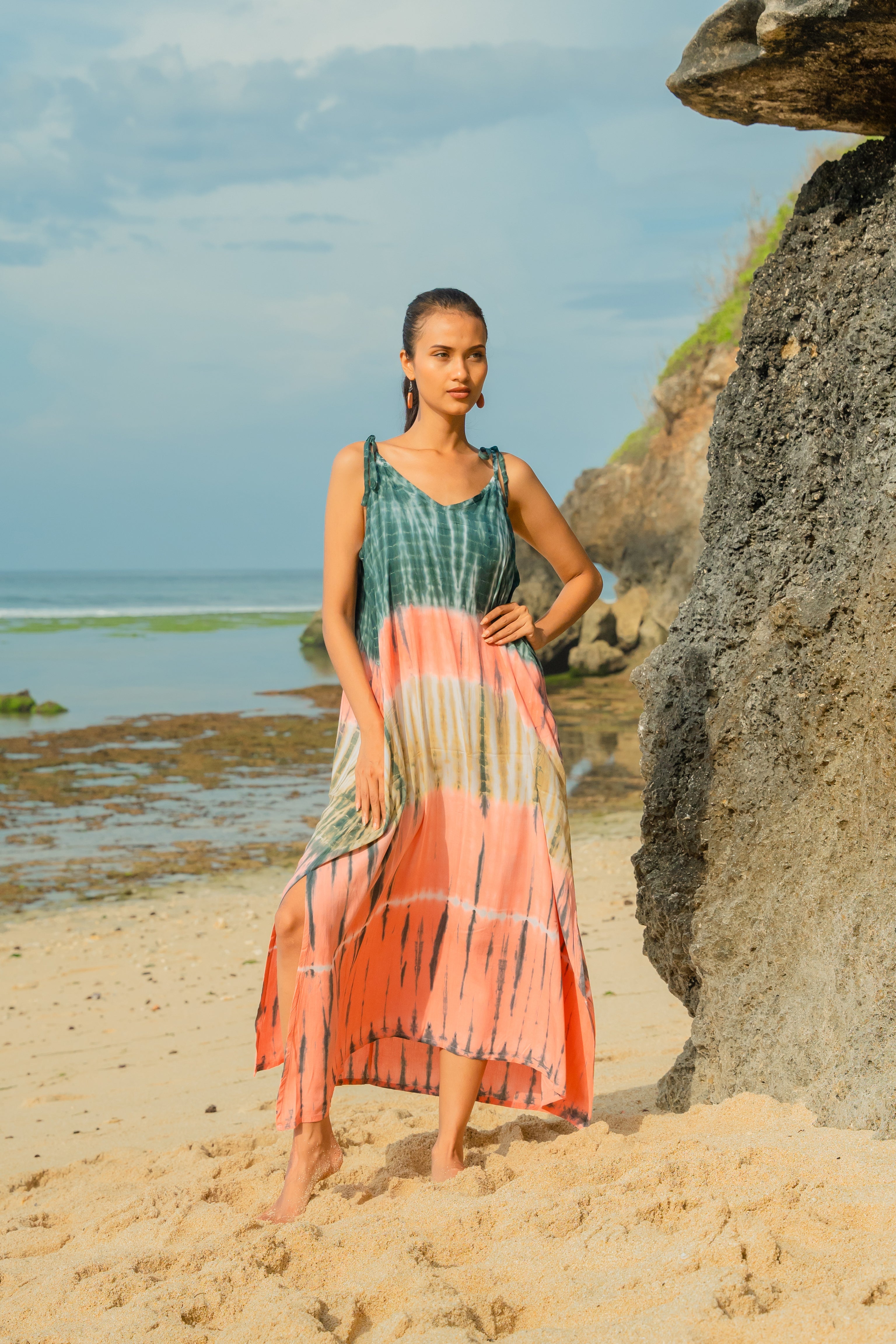Tie Dye Stripe Dress - Pink & Grey - Shopthatapp.ca