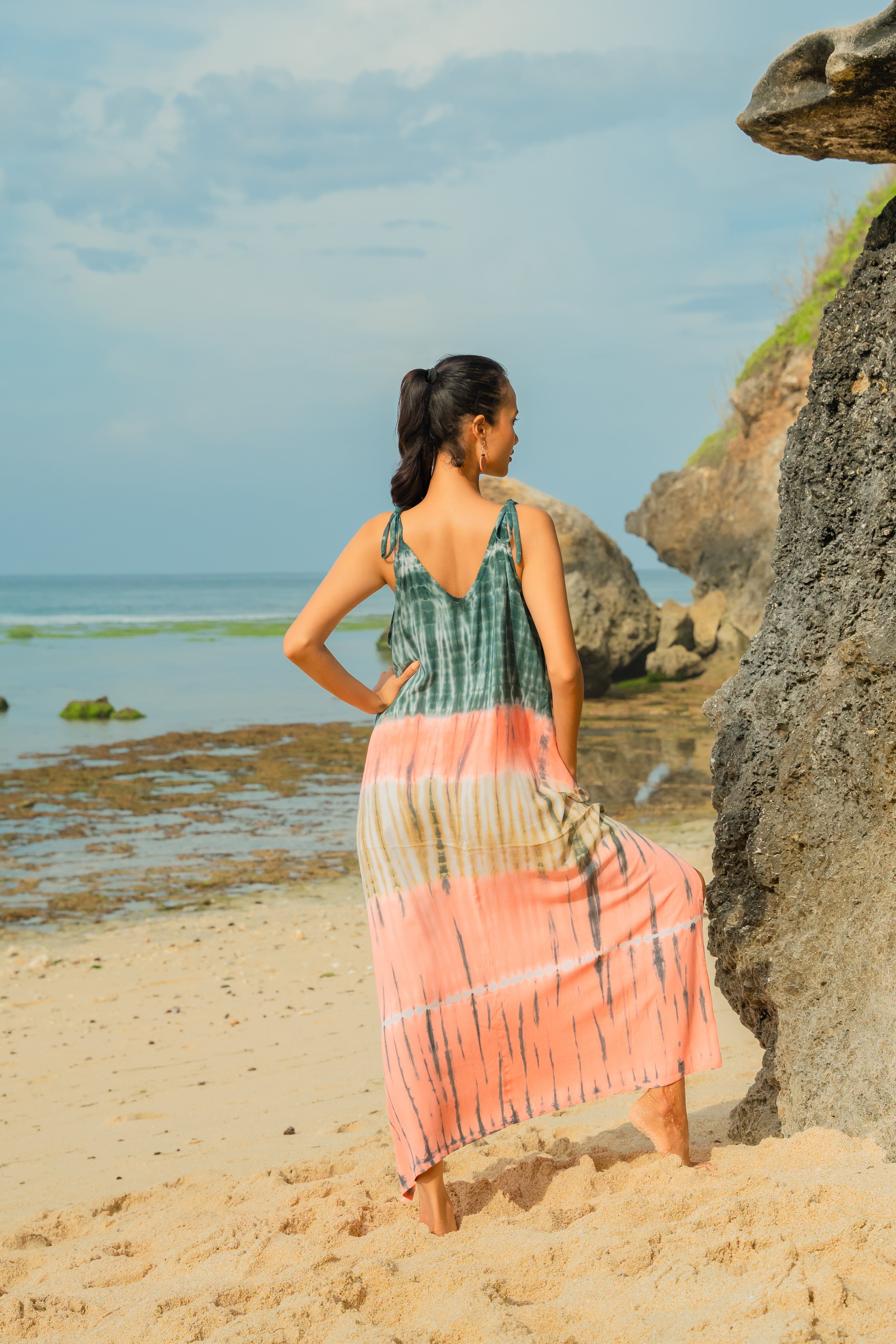 Tie Dye Stripe Dress - Pink & Grey - Shopthatapp.ca