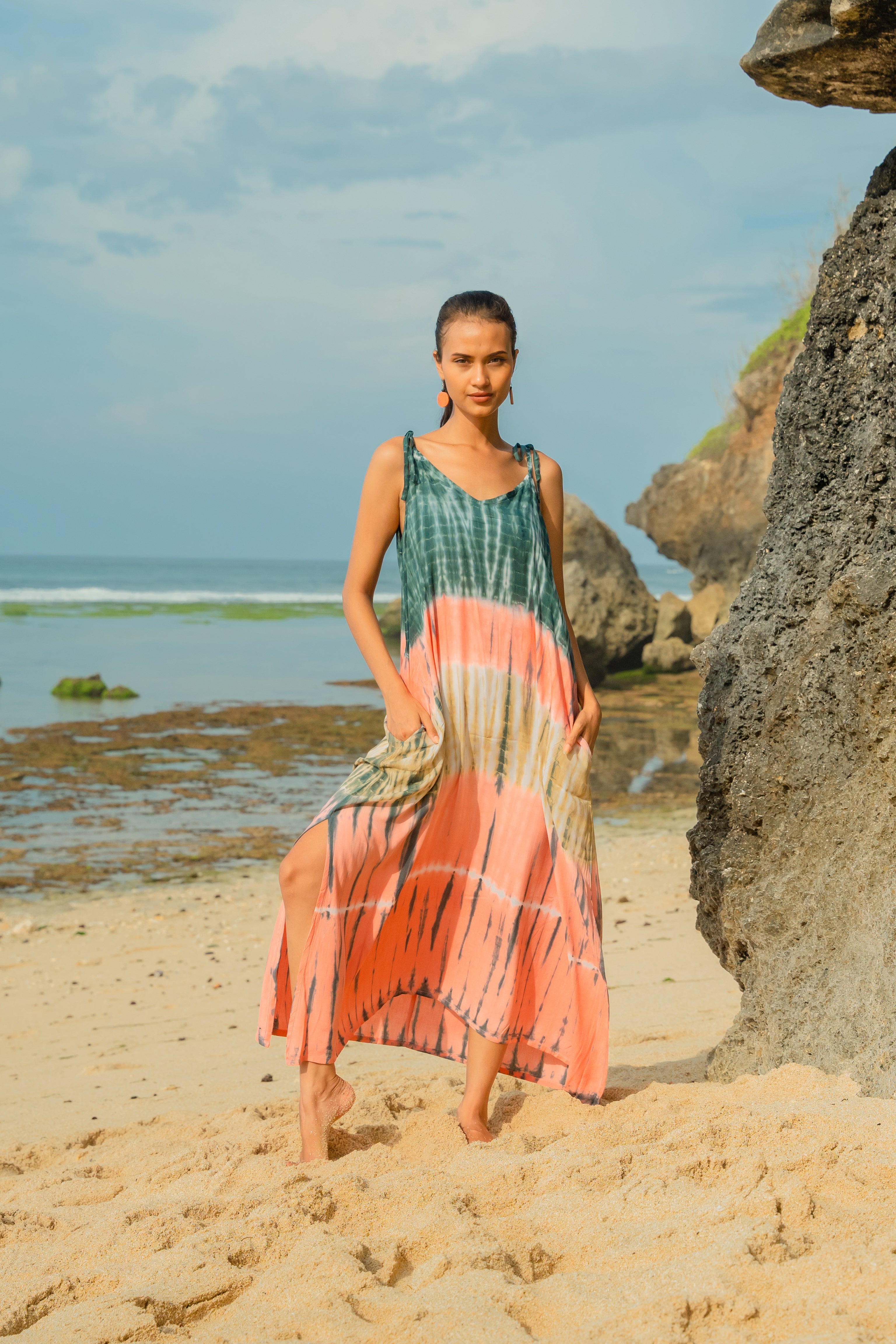 Tie Dye Stripe Dress - Pink & Grey - Shopthatapp.ca