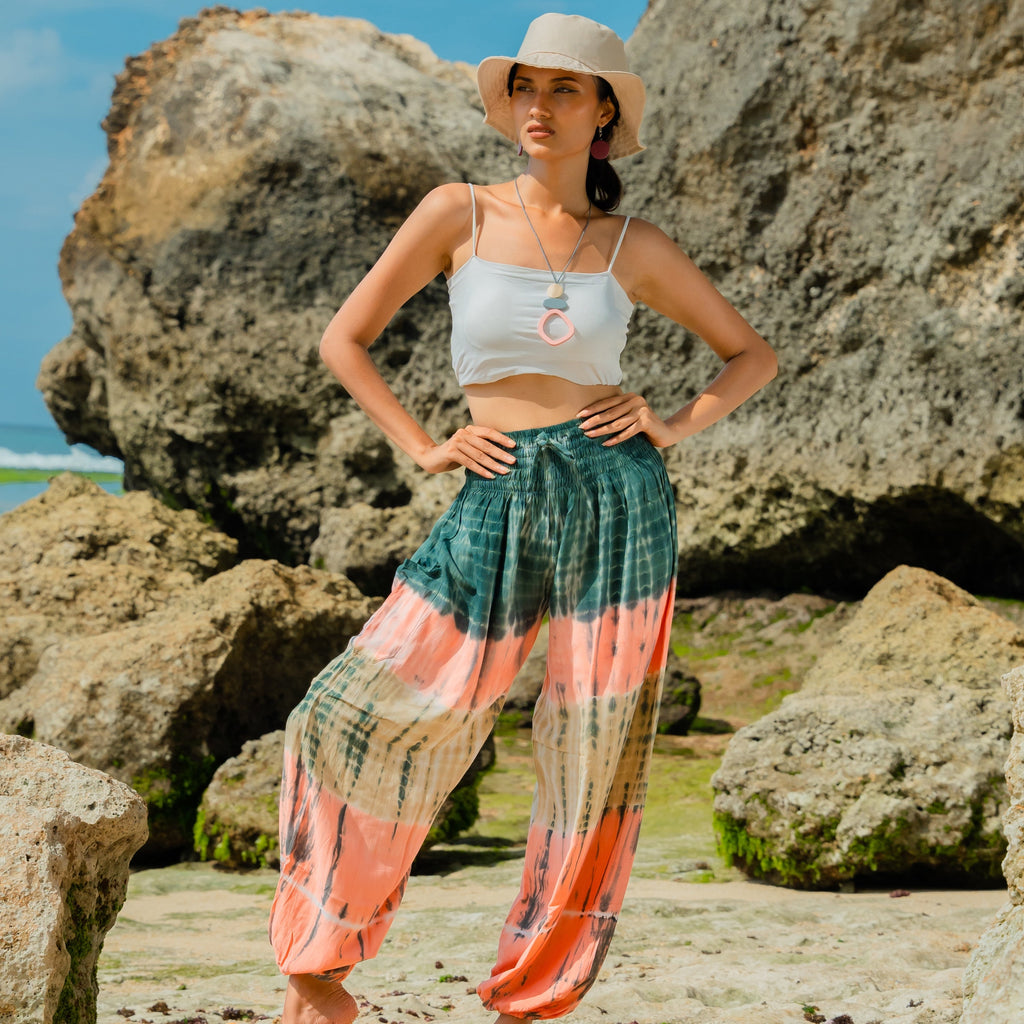 Tie Dye Stripe Bali Pants - Pink & Grey - Shopthatapp.ca