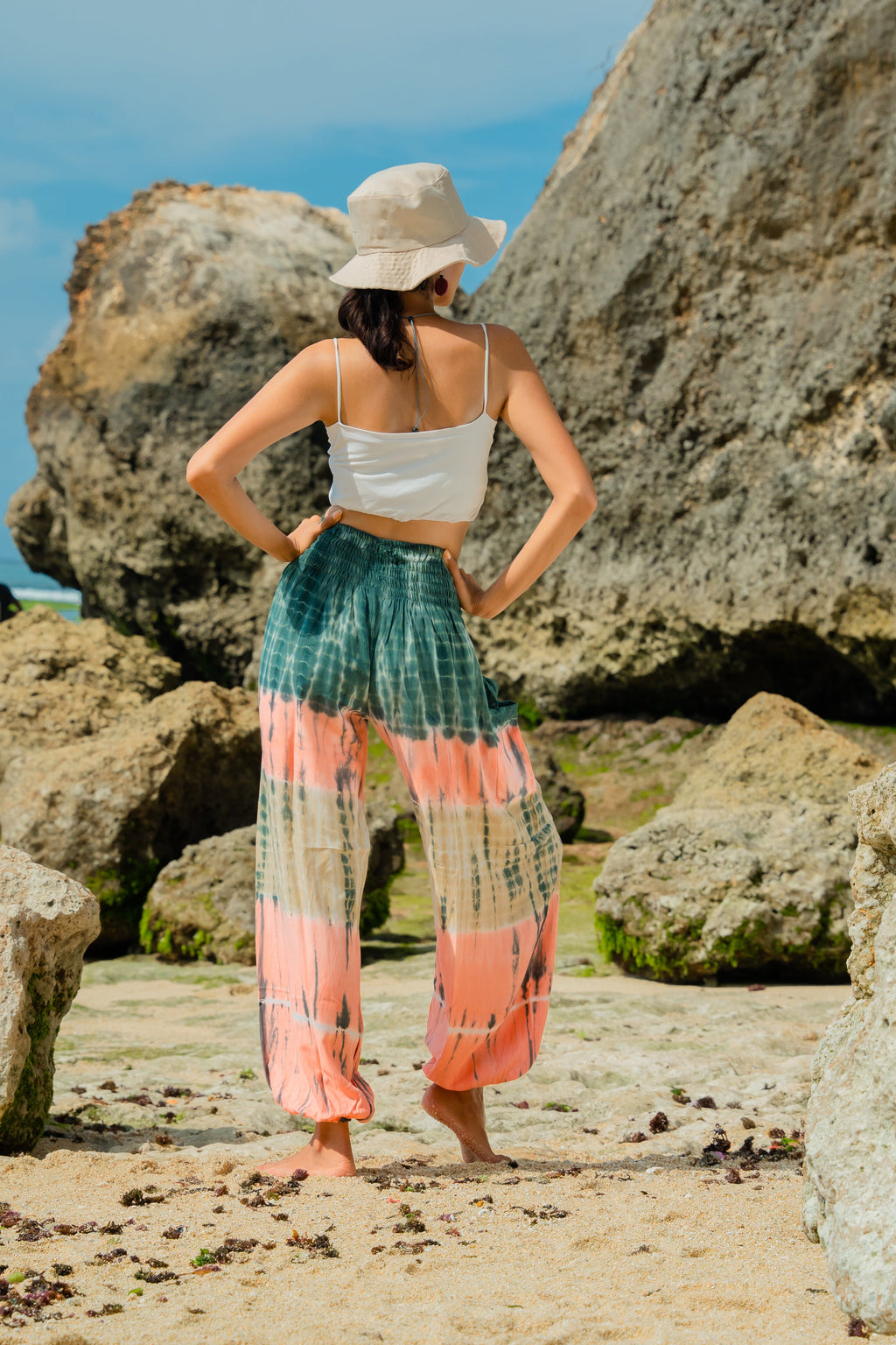 Tie Dye Stripe Bali Pants - Pink & Grey - Shopthatapp.ca