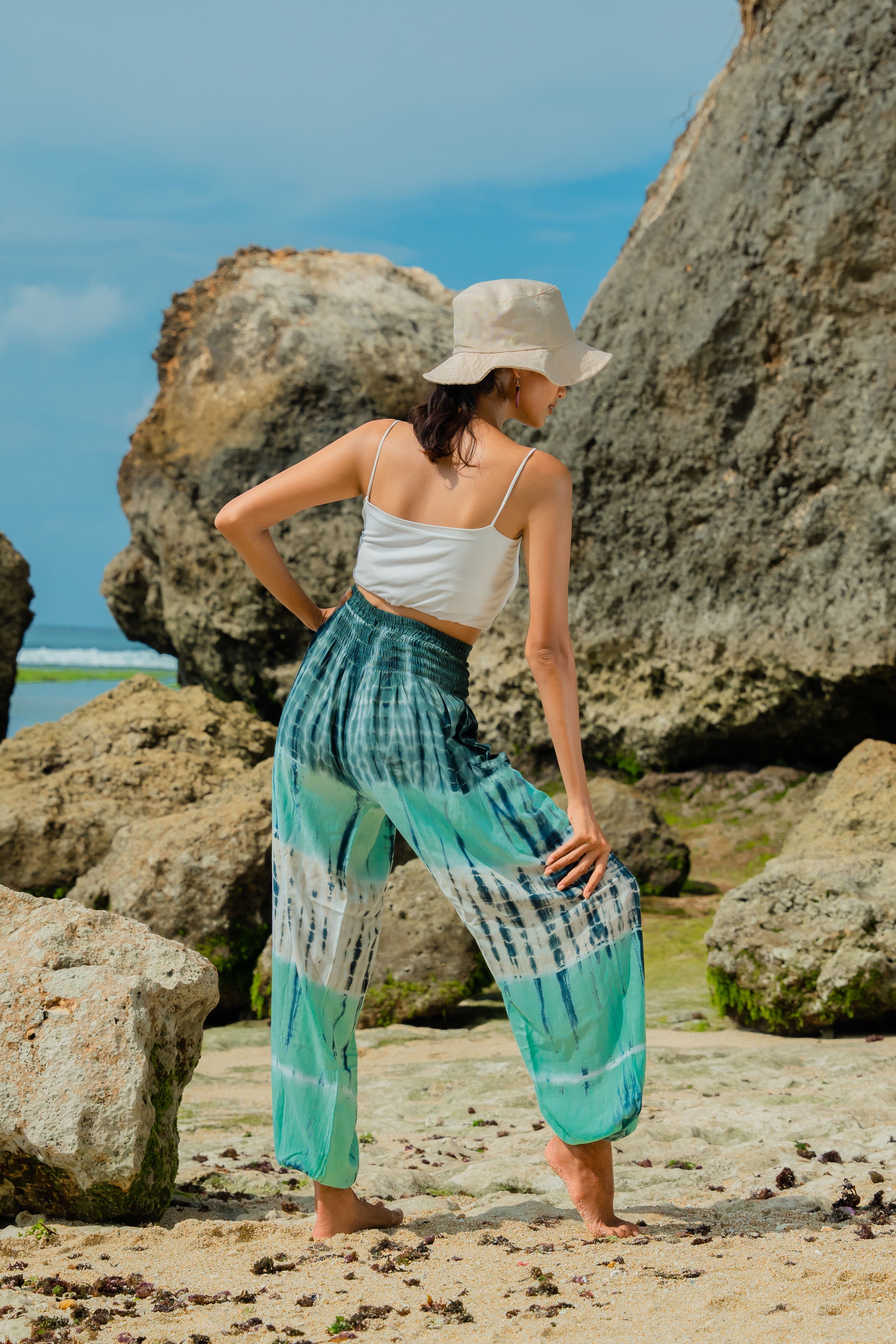 Tie Dye Stripe Bali Pants - Turquoise & Grey - Shopthatapp.ca