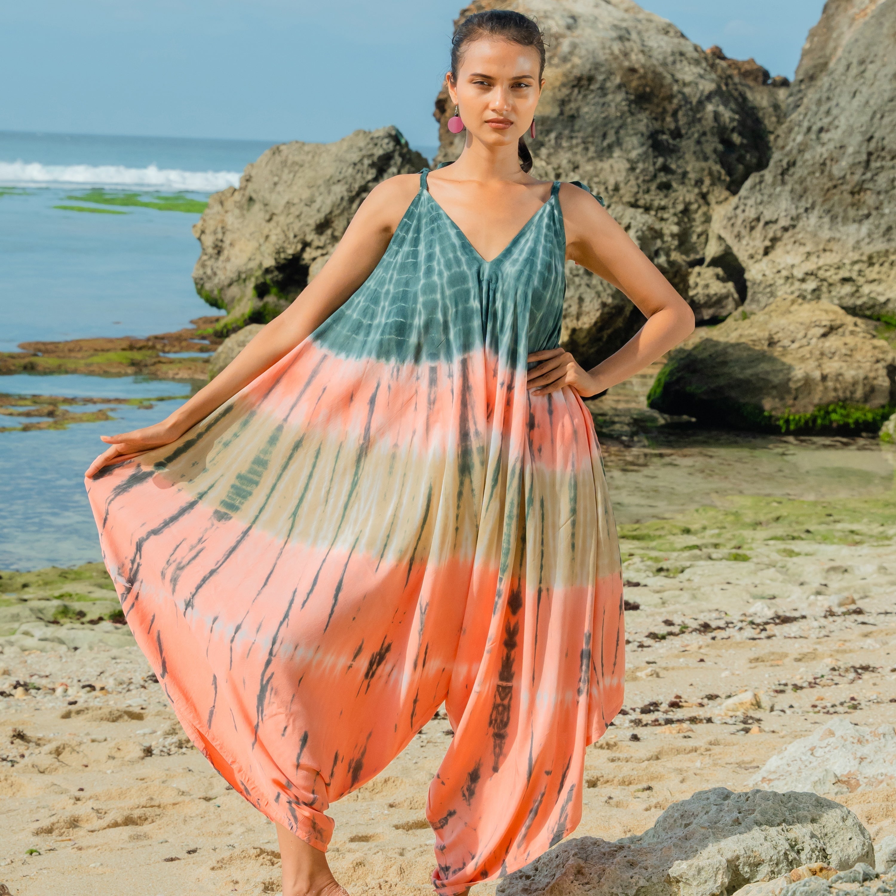 Tie Dye Stripe Romper - Pink & Grey - Shopthatapp.ca