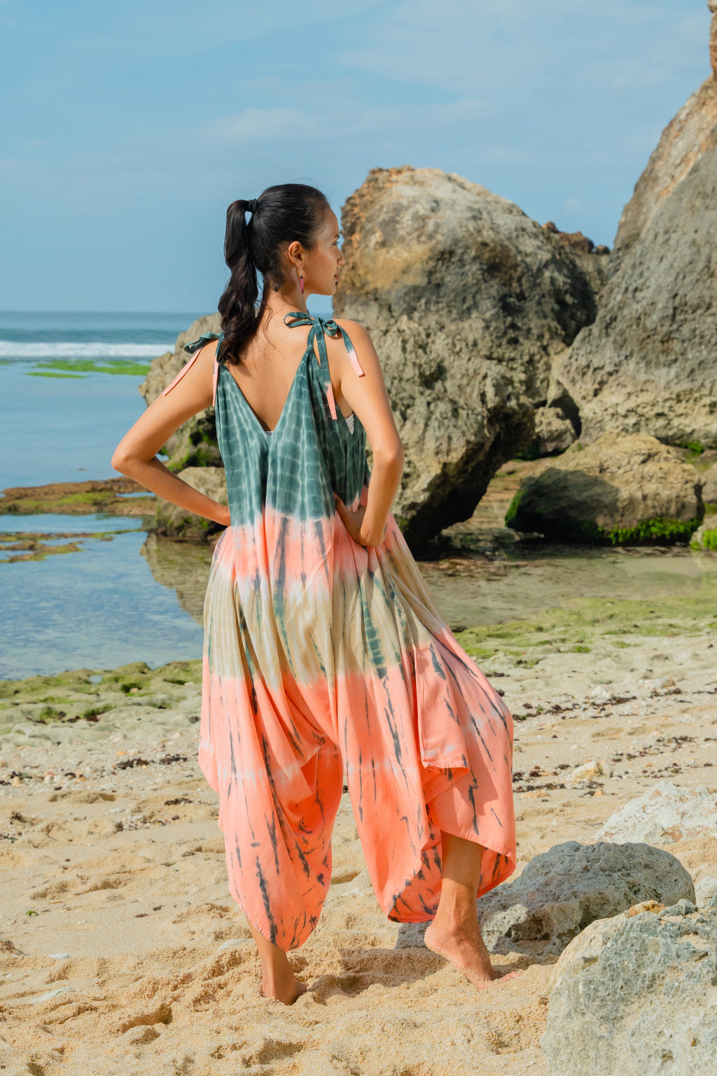 Tie Dye Stripe Romper - Pink & Grey - Shopthatapp.ca