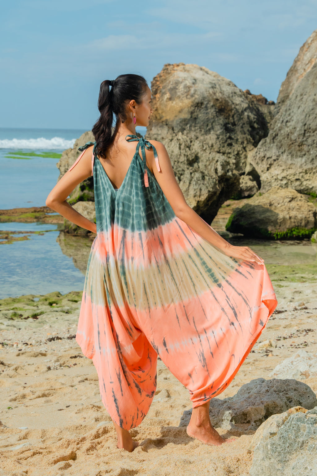 Tie Dye Stripe Romper - Pink & Grey - Shopthatapp.ca