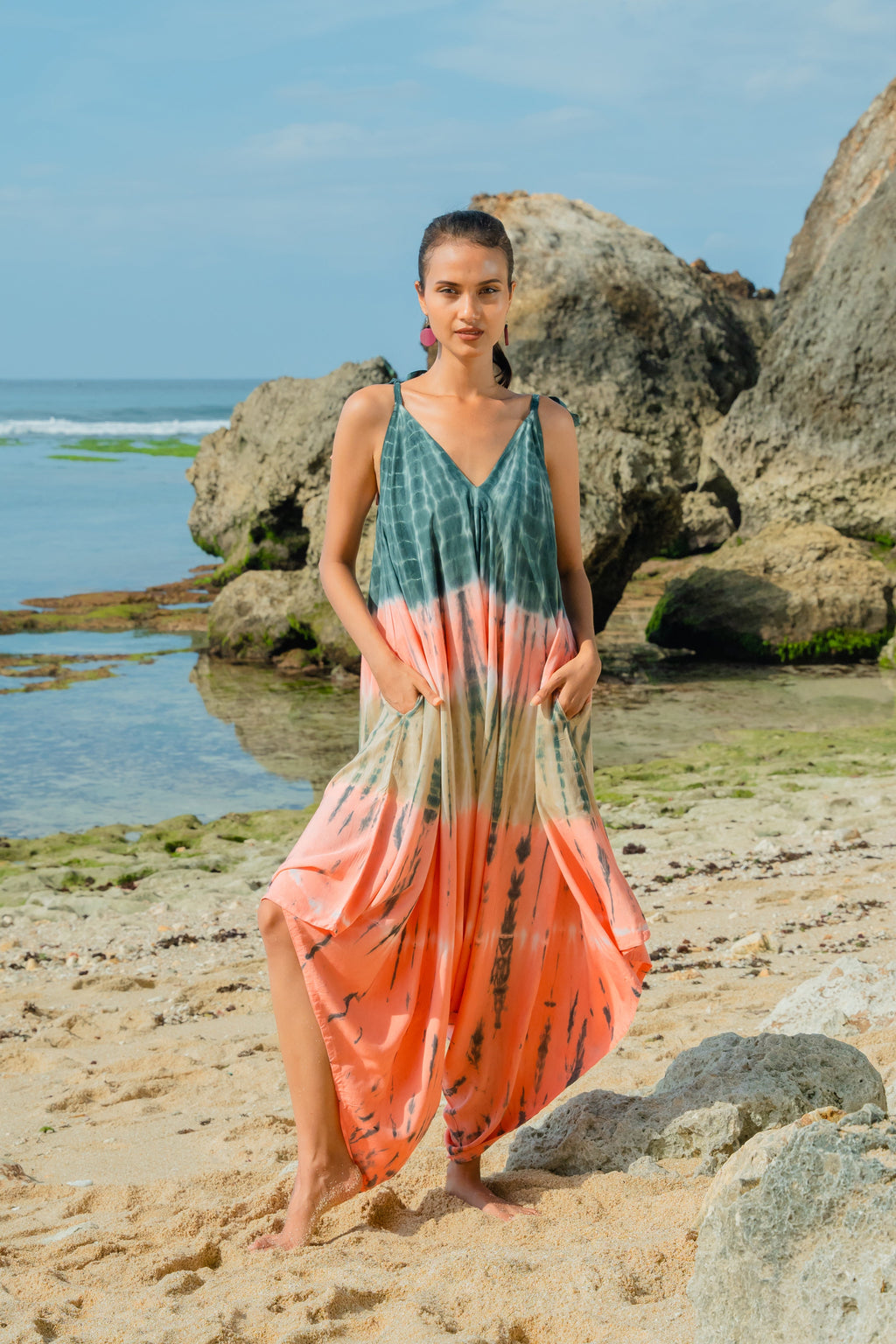 Tie Dye Stripe Romper - Pink & Grey - Shopthatapp.ca