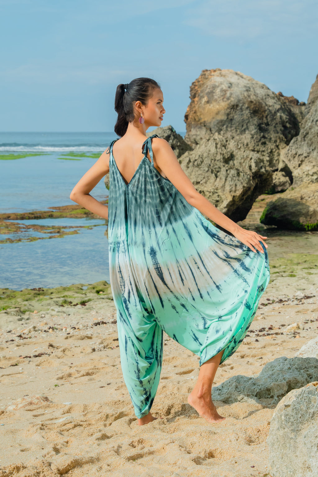 Tie Dye Stripe Romper - Turquoise & Grey - Shopthatapp.ca