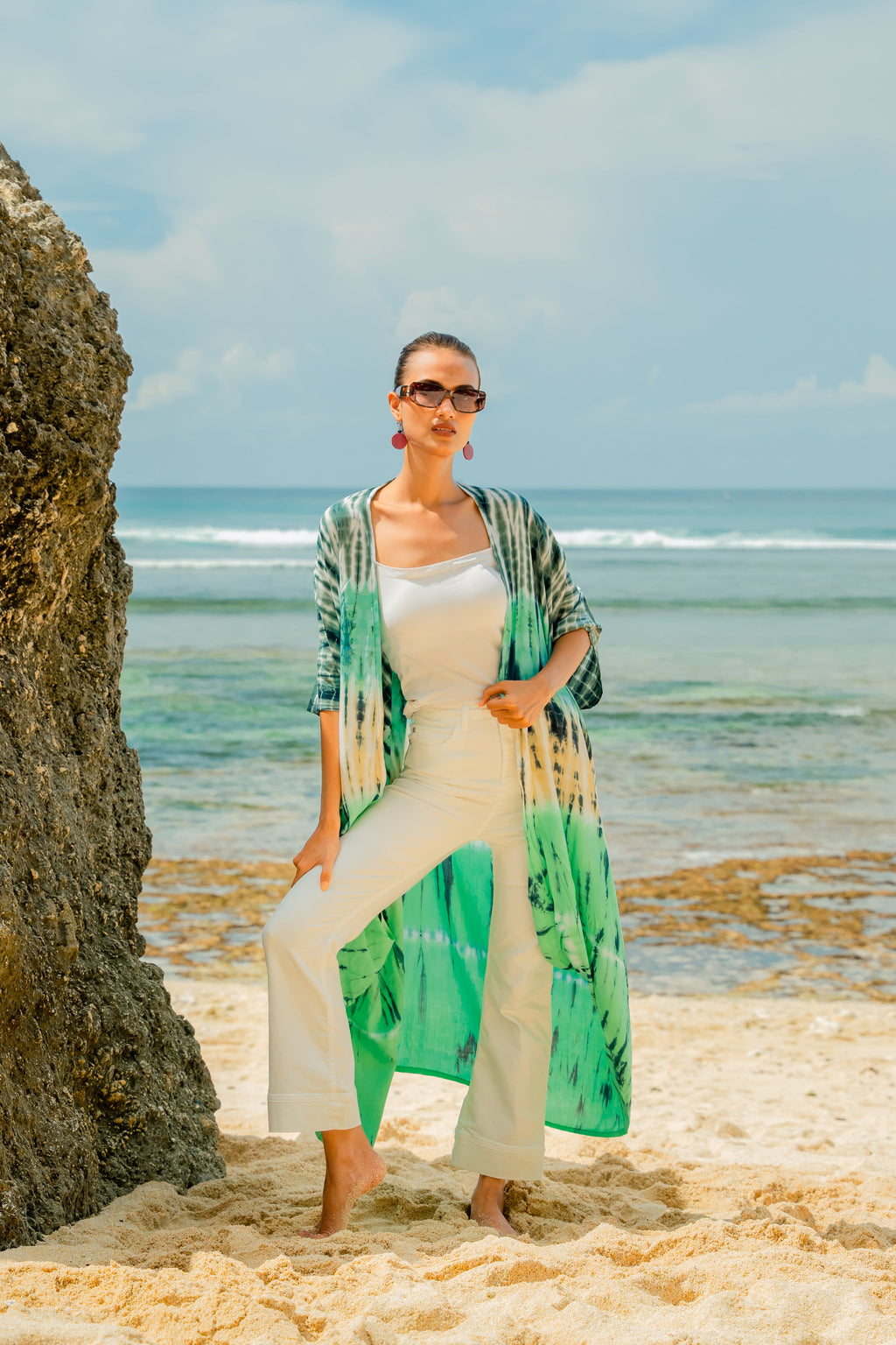 Tie Dye Kimono Turquoise Grey - Stylish Long Kimono for Fashionable Outfits - Shopthatapp.ca
