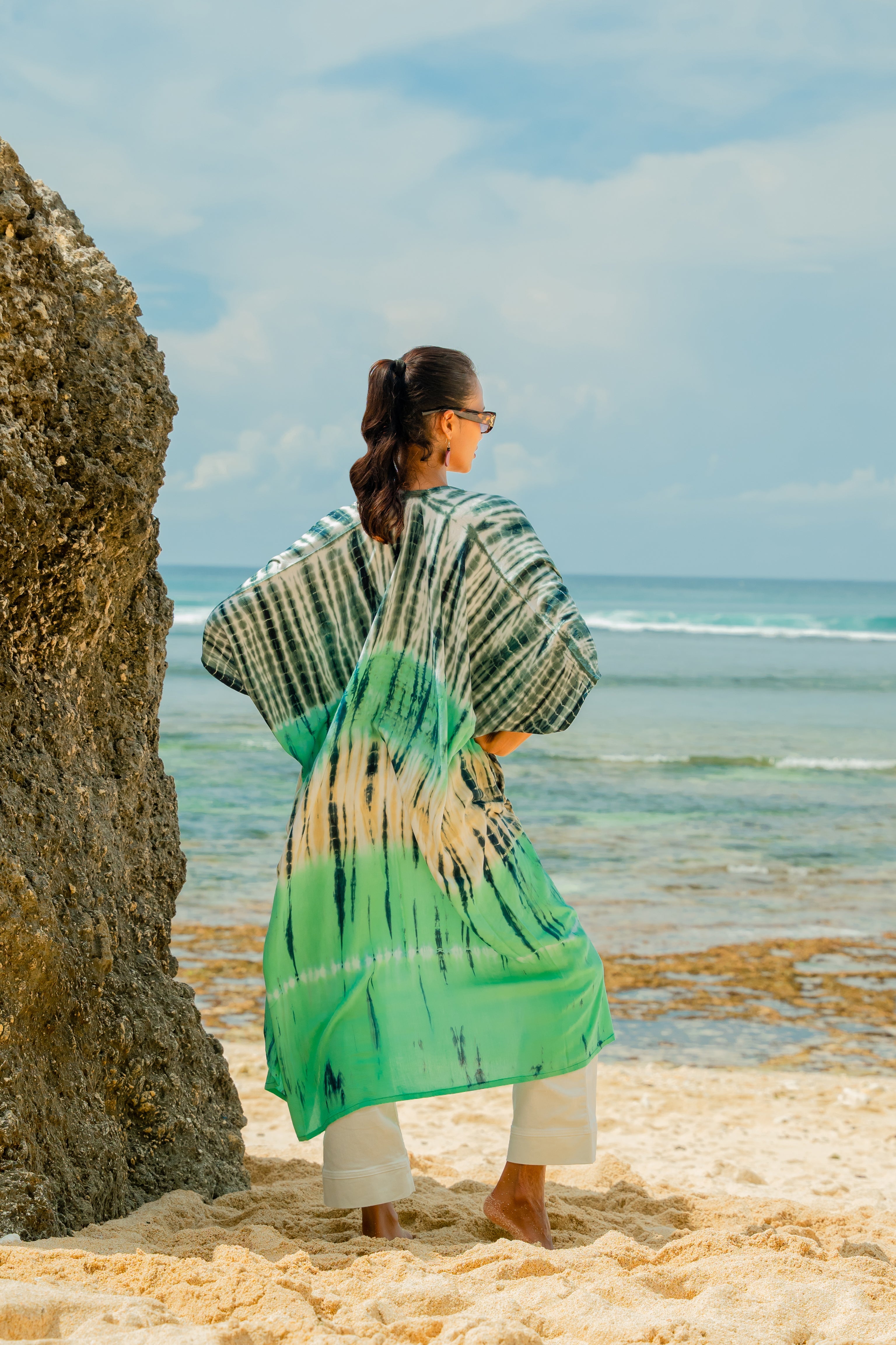 Tie Dye Kimono Turquoise Grey - Stylish Long Kimono for Fashionable Outfits - Shopthatapp.ca