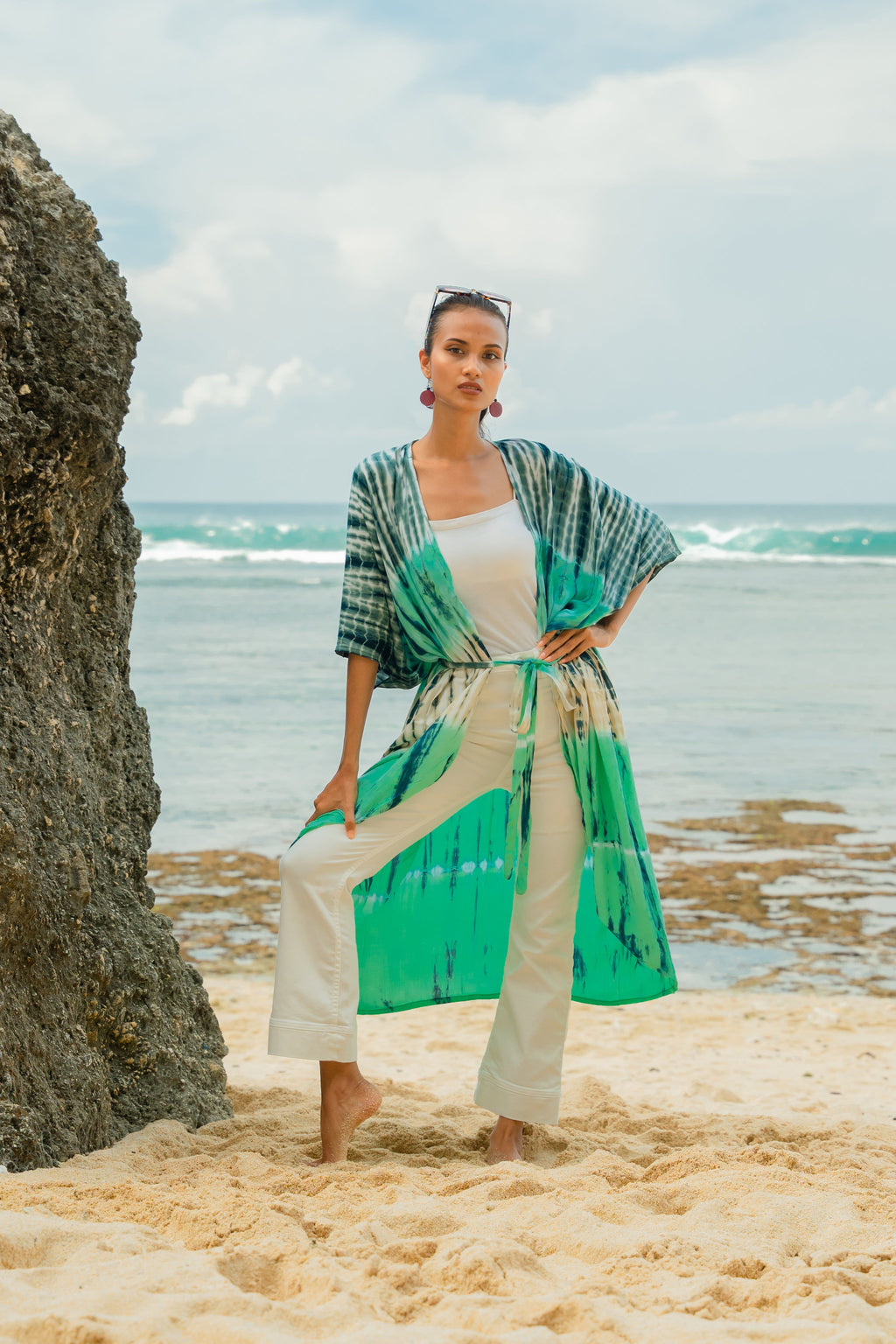 Tie Dye Kimono Turquoise Grey - Stylish Long Kimono for Fashionable Outfits - Shopthatapp.ca