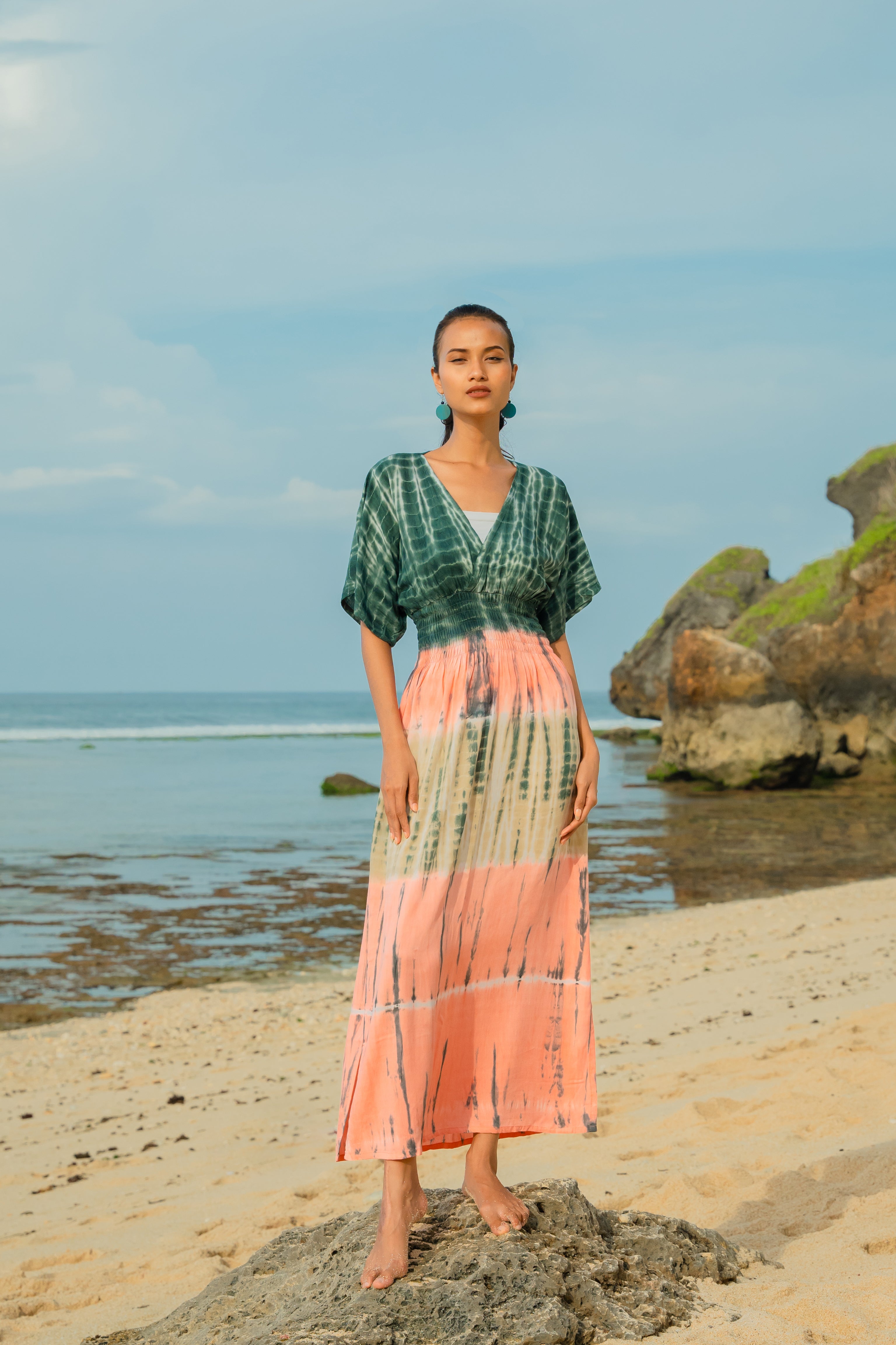 Tie Dye Stripe Maxi Dress in Pink & Grey - Stylish Tie Dye Maxi Dress for Every Occasion - Shopthatapp.ca