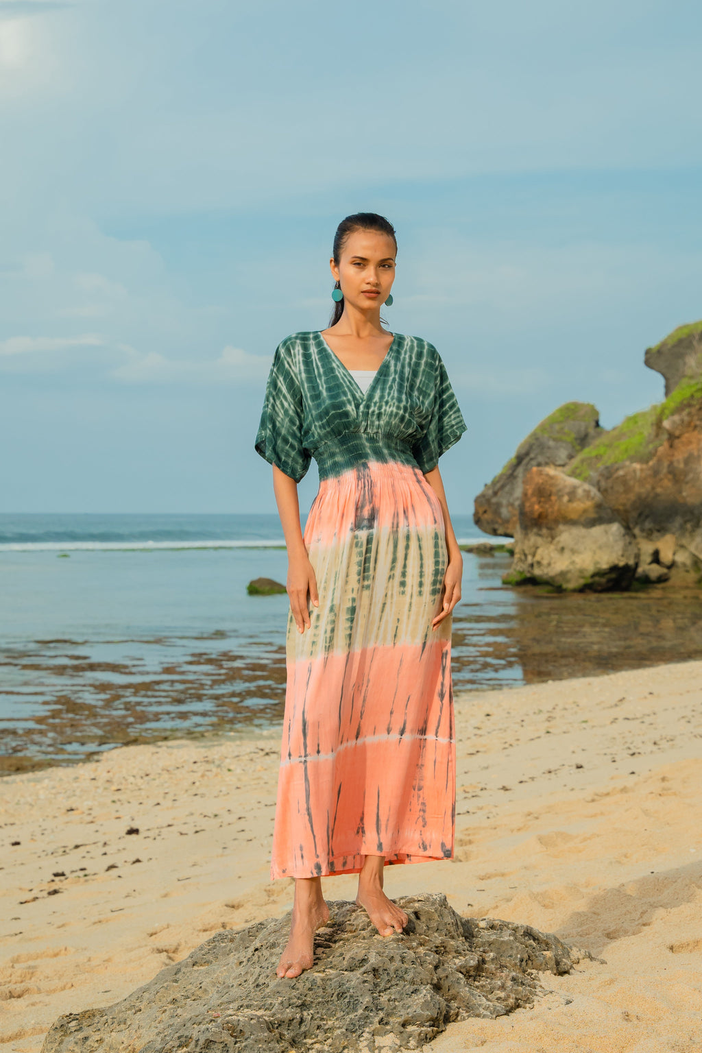 Tie Dye Stripe Maxi Dress in Pink & Grey - Stylish Tie Dye Maxi Dress for Every Occasion - Shopthatapp.ca