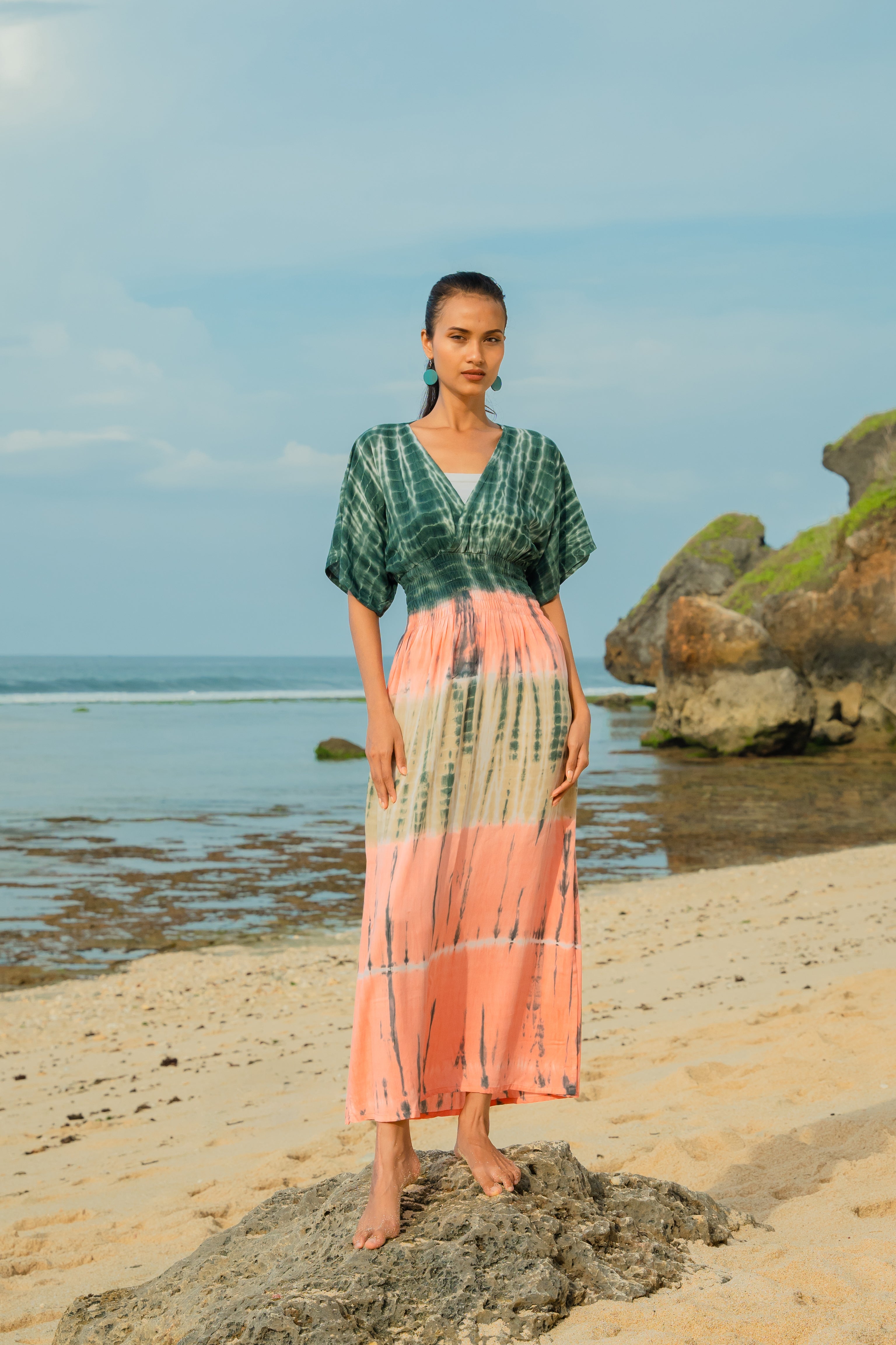 Tie Dye Stripe Maxi Dress in Pink & Grey - Stylish Tie Dye Maxi Dress for Every Occasion - Shopthatapp.ca