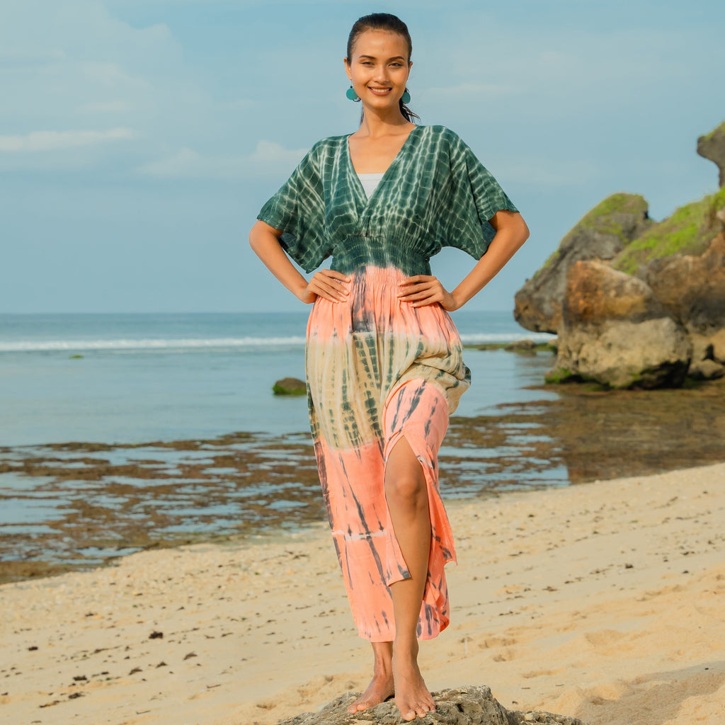Tie Dye Stripe Maxi Dress in Pink & Grey - Stylish Tie Dye Maxi Dress for Every Occasion - Shopthatapp.ca