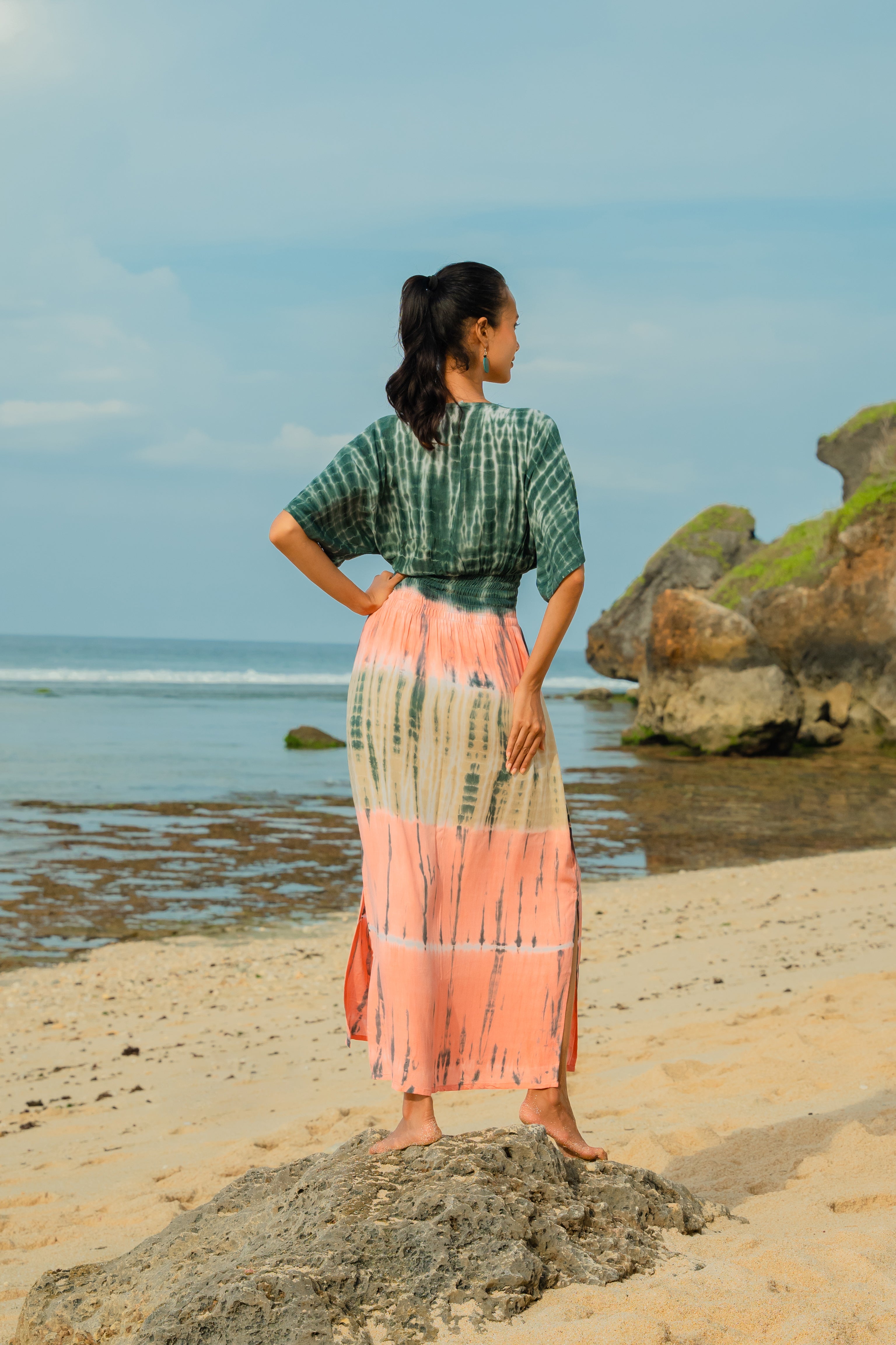 Tie Dye Stripe Maxi Dress in Pink & Grey - Stylish Tie Dye Maxi Dress for Every Occasion - Shopthatapp.ca
