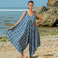 Leaf Print Romper Navy White - Trendy Summer Playful Outfit - Shopthatapp.ca