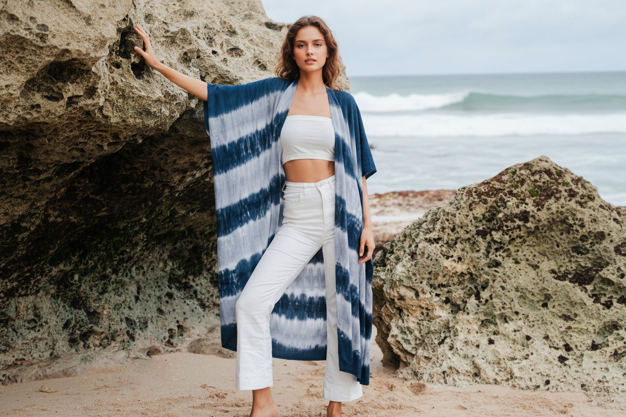 Stripey Monochrome Kimono - Chic and Versatile Fashion Statement - Shopthatapp.ca