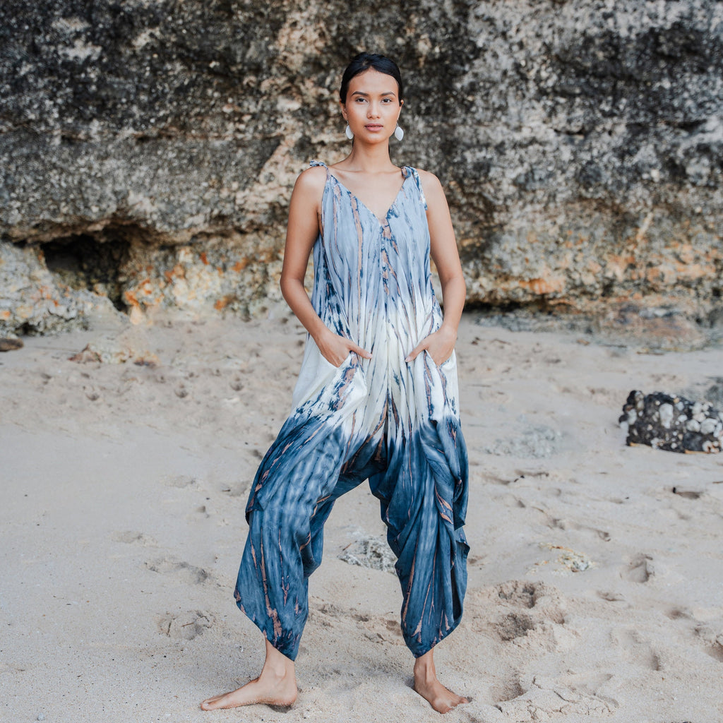 Tie Dye Romper in Lapis Ombre - Grey & Cream - Shopthatapp.ca