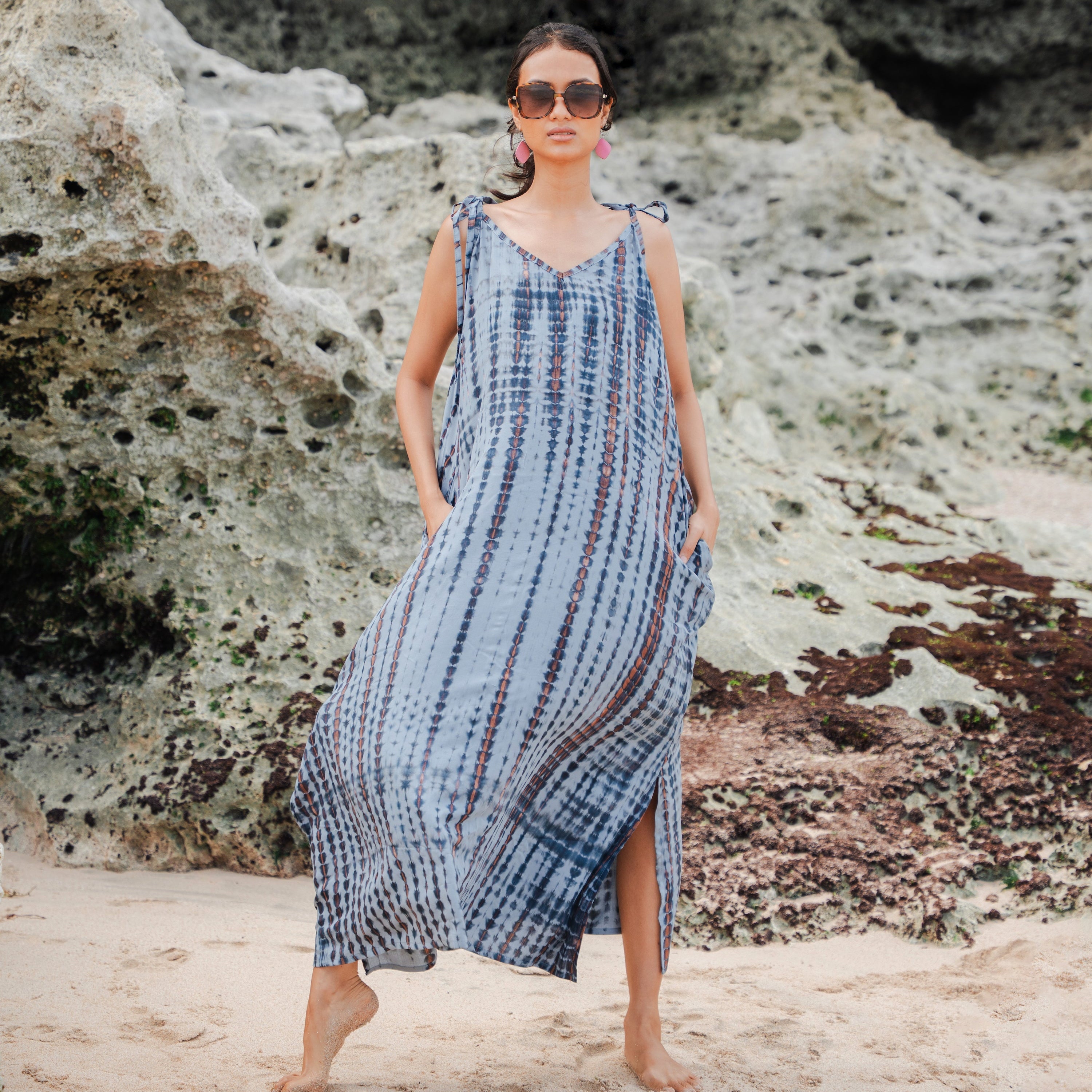 Simple Bone Tie Dye Dress - Grey - Shopthatapp.ca