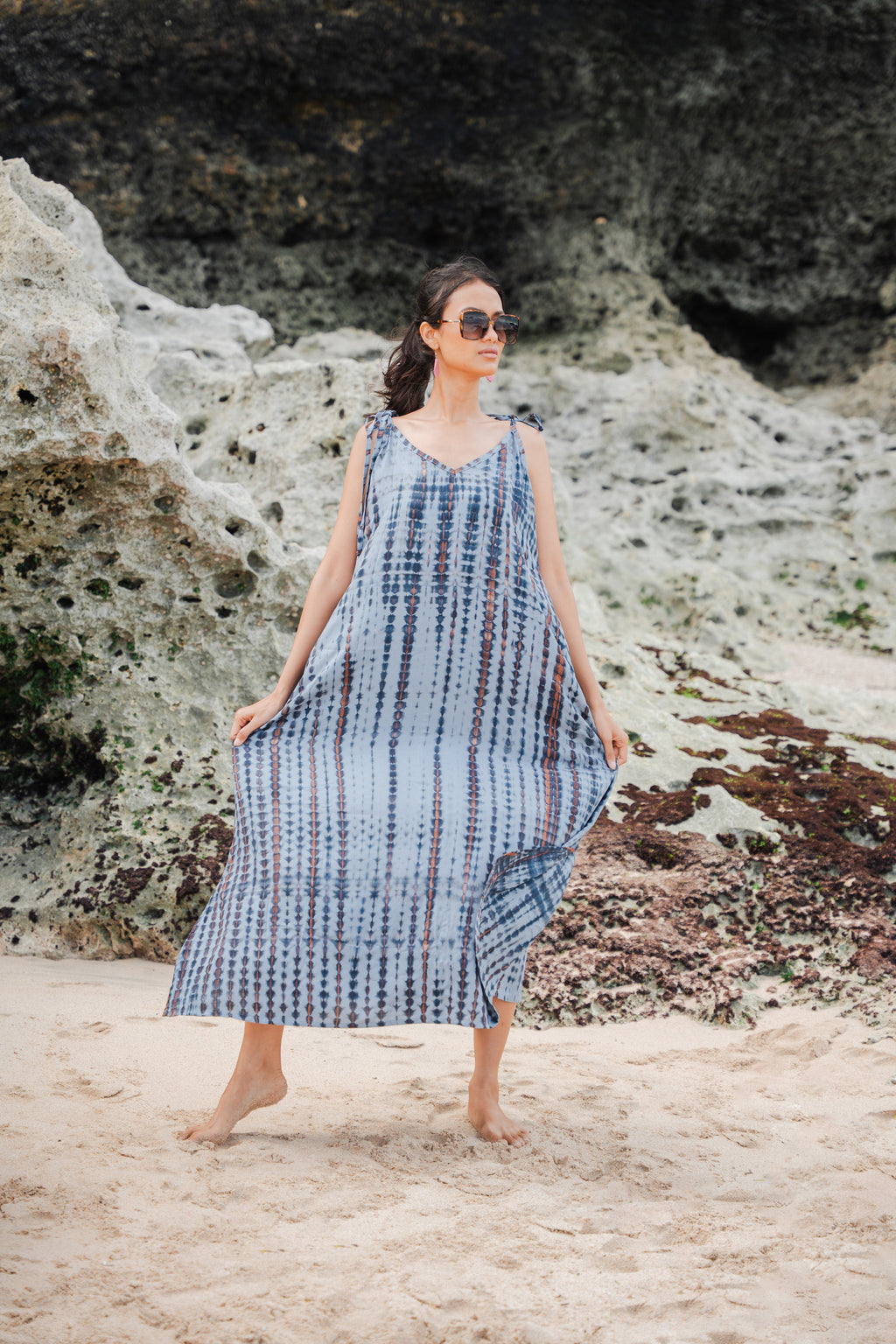 Simple Bone Tie Dye Dress - Grey - Shopthatapp.ca