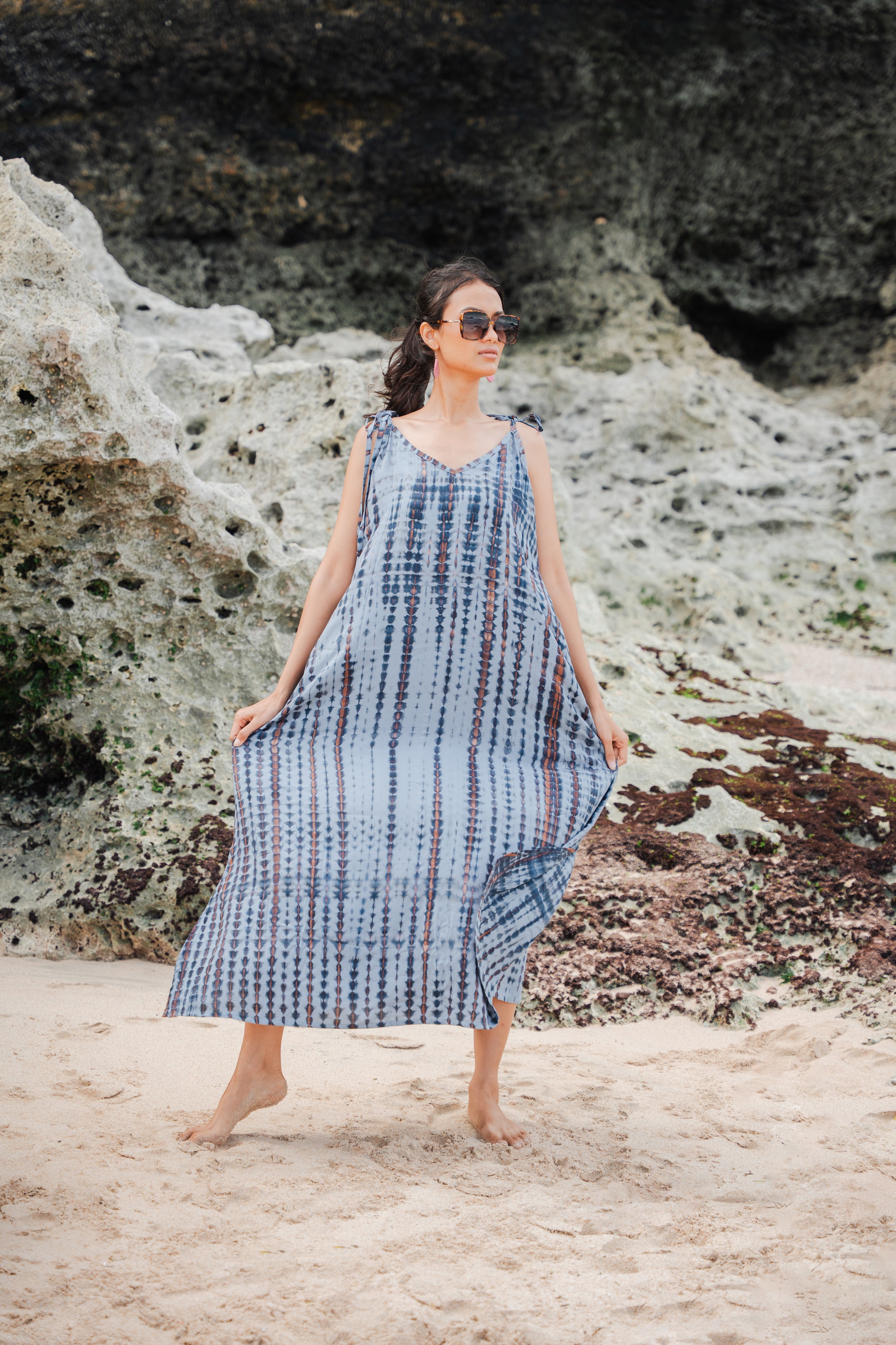 Simple Bone Tie Dye Dress - Grey - Shopthatapp.ca